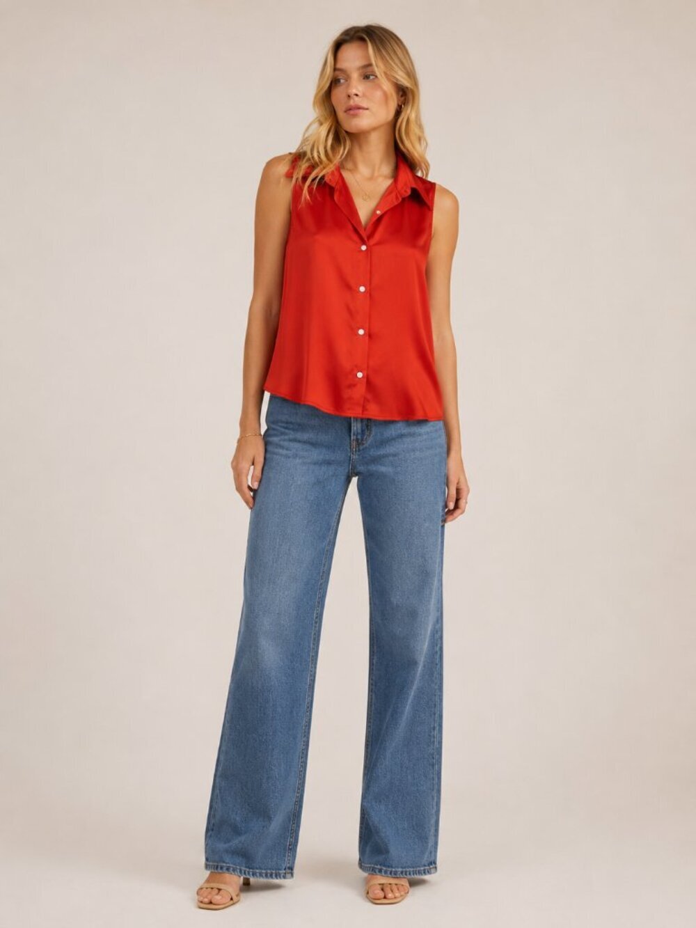 2/$30 Banana Republic Petite Sleeveless Button-Down Shirt Red Small #A2942